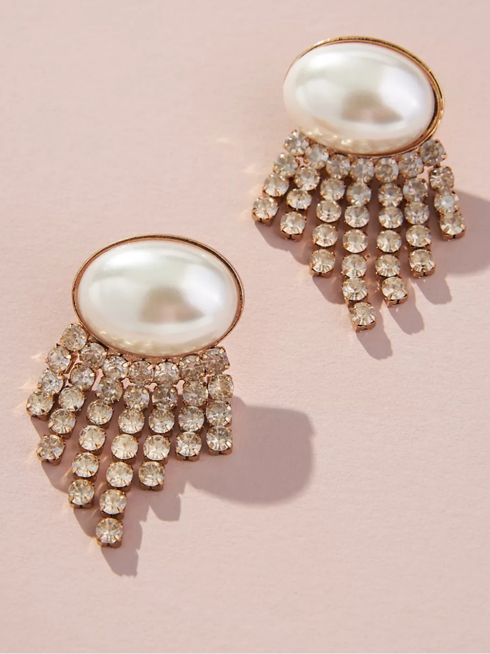 NWT Anthropologie Crystal Fringe Pearl Earrings Gold